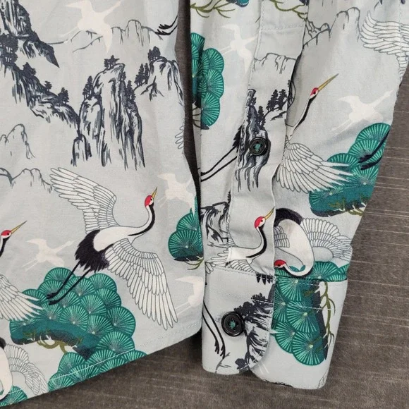 Paisley & Gray Mens Slim Fit Button Down Shirt Size Lg Crane Tree Mountain Print - Picture 5 of 6